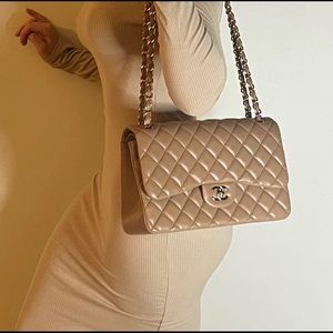 CHANEL Classic Jumbo Double Flap Bag Cream Caviar Leather